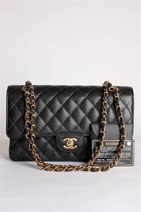 chanel 2.55 caviar medium classic double flap bag - black/gold|2.55 Handbags .